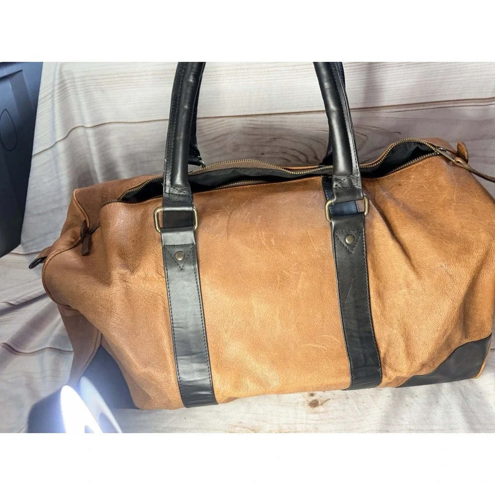 US Air Force Leather Duffle Bag Brown Black Bradford Exchange Travel Men‎ Large